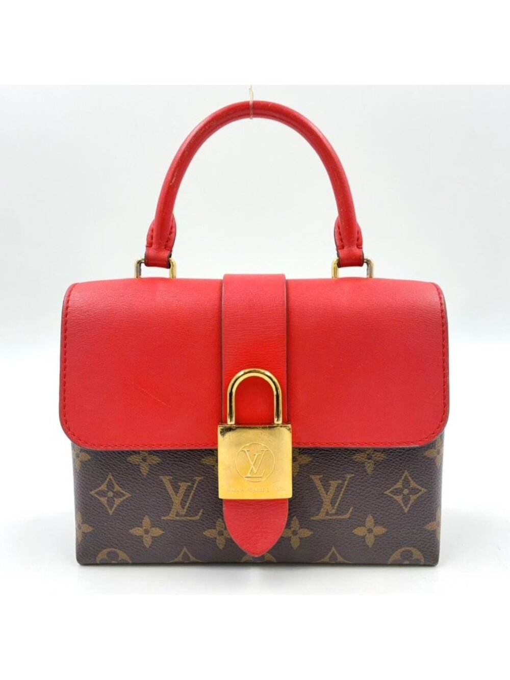 Louis Vuitton Locky BB 2-Way Shoulder Leather Brown Red Handbag Gold